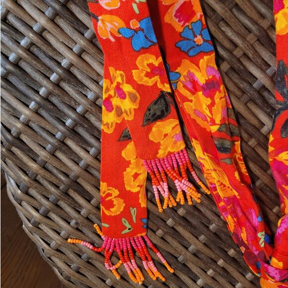 C&C California Linen Rayon Floral Shorts 6 Hi Waist Beaded Fringe Festival Boho - Picture 10 of 11